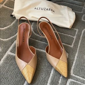 Altuzarra chain-detail blonde leather sling-back.